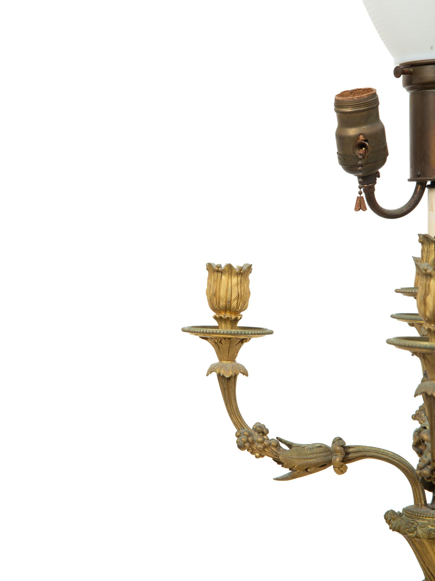 A Pair of Louis XVI Style Gilt and Patinated Bronze Figural Candelabra