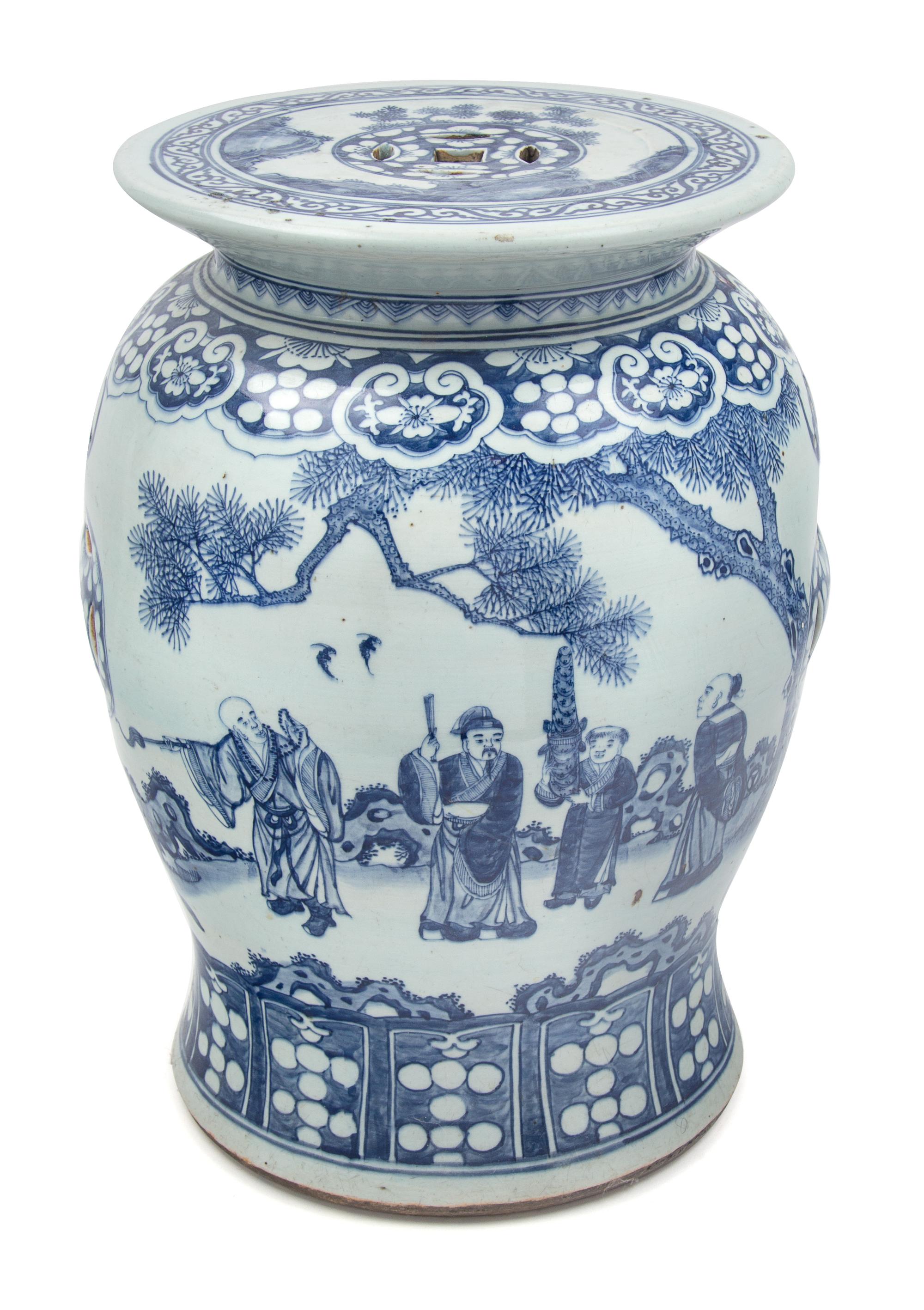 A Chinese Blue and White Porcelain Garden Stool