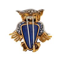 DAVID WEBB, DIAMOND, LAPIS LAZULI AND EMERALD OWL BROOCH