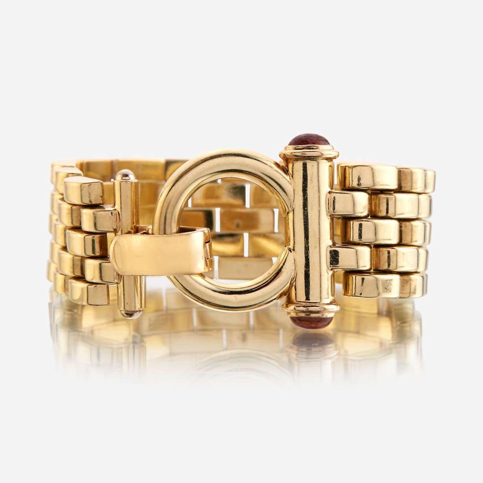 A fourteen karat gold and pink tourmaline bracelet, Italy