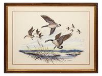 Two works: A Duck Family of Two and Ducks in Flight