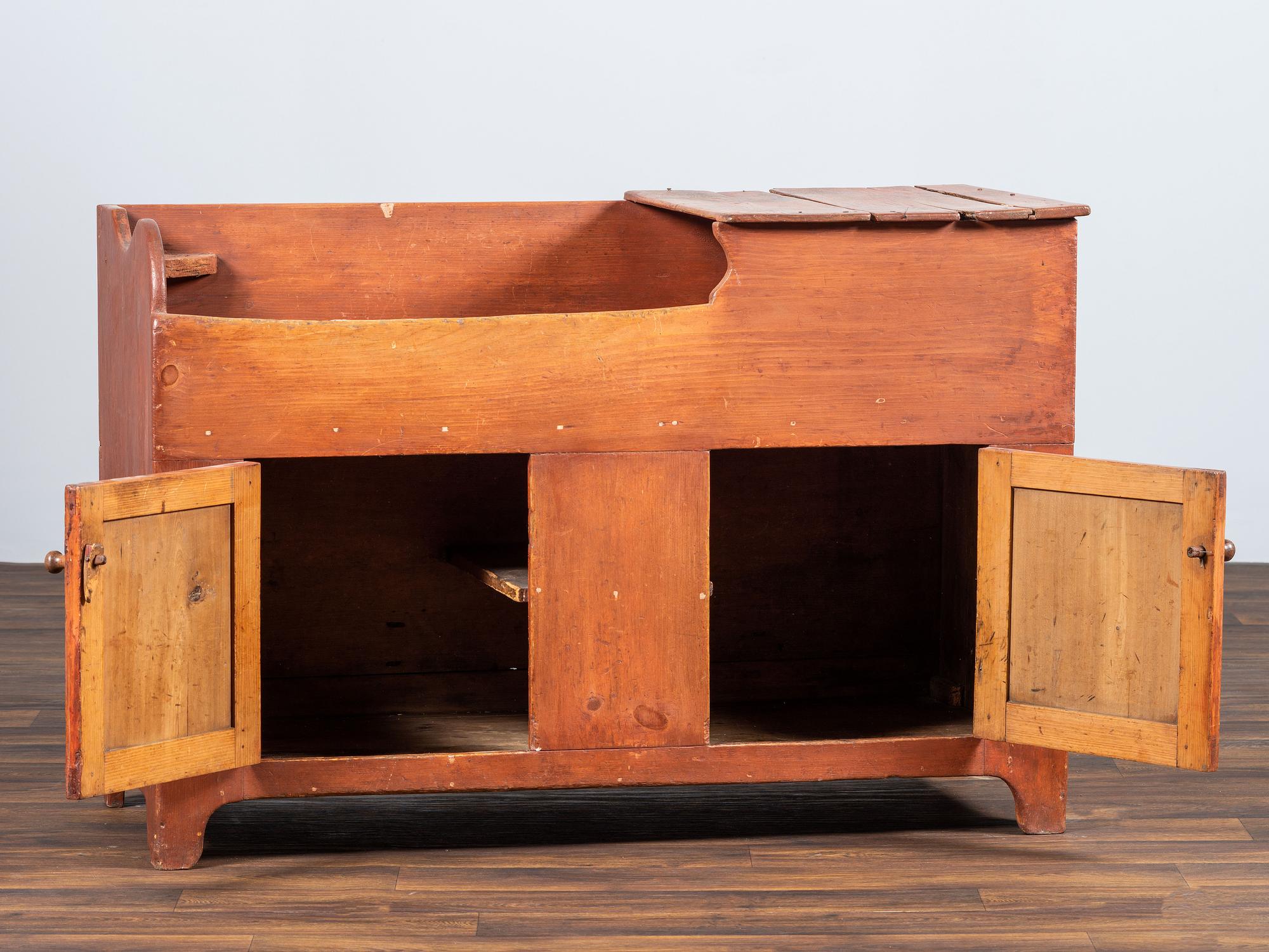 A Country Red-Stained Pine Dry Sink