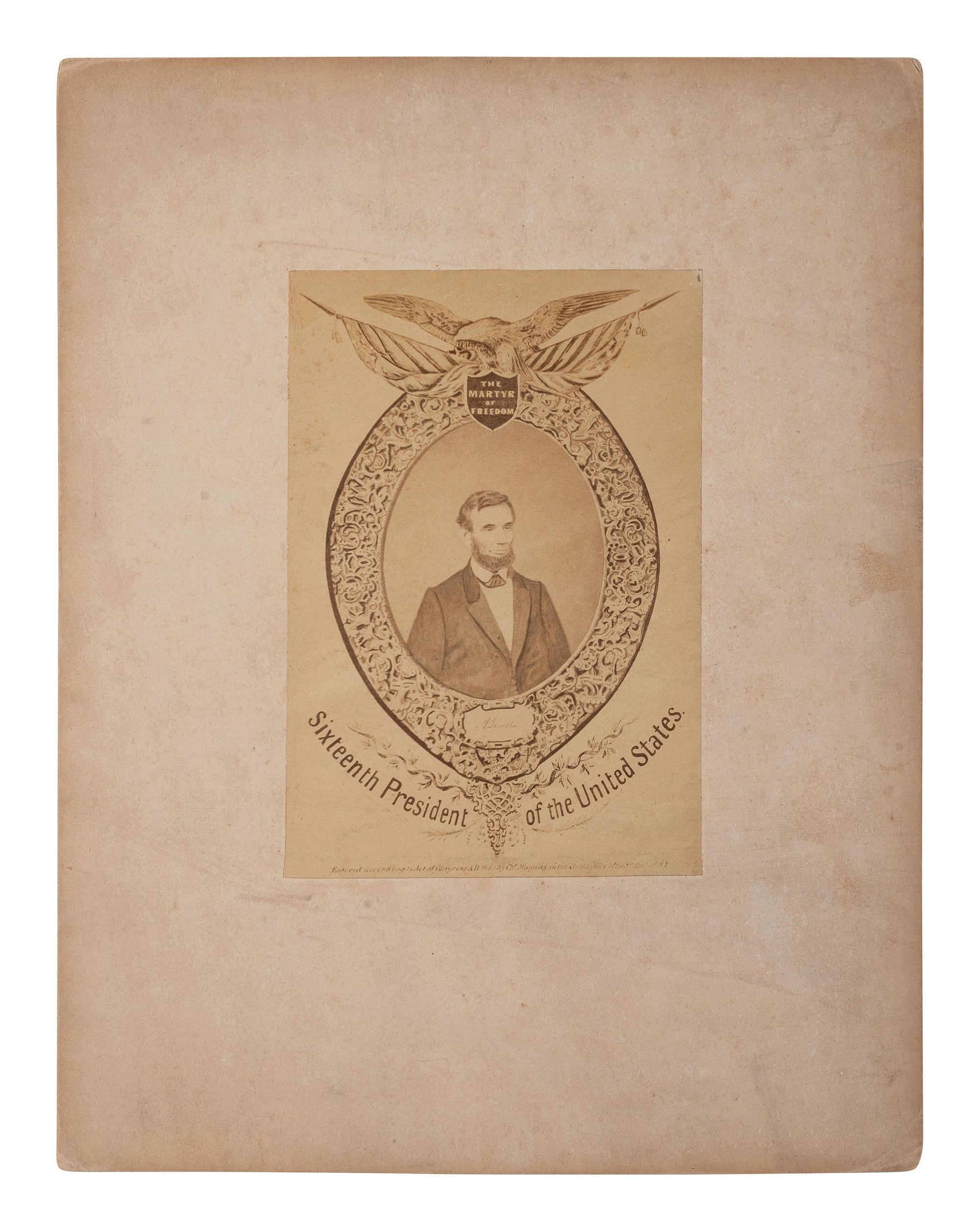 [LINCOLN, Abraham (1809-1865)]. A group of 2 images honoring Lincoln, incl. commemorative albumen print, The Martyr of Freedom . New York: Charles Magnus, 1865.
