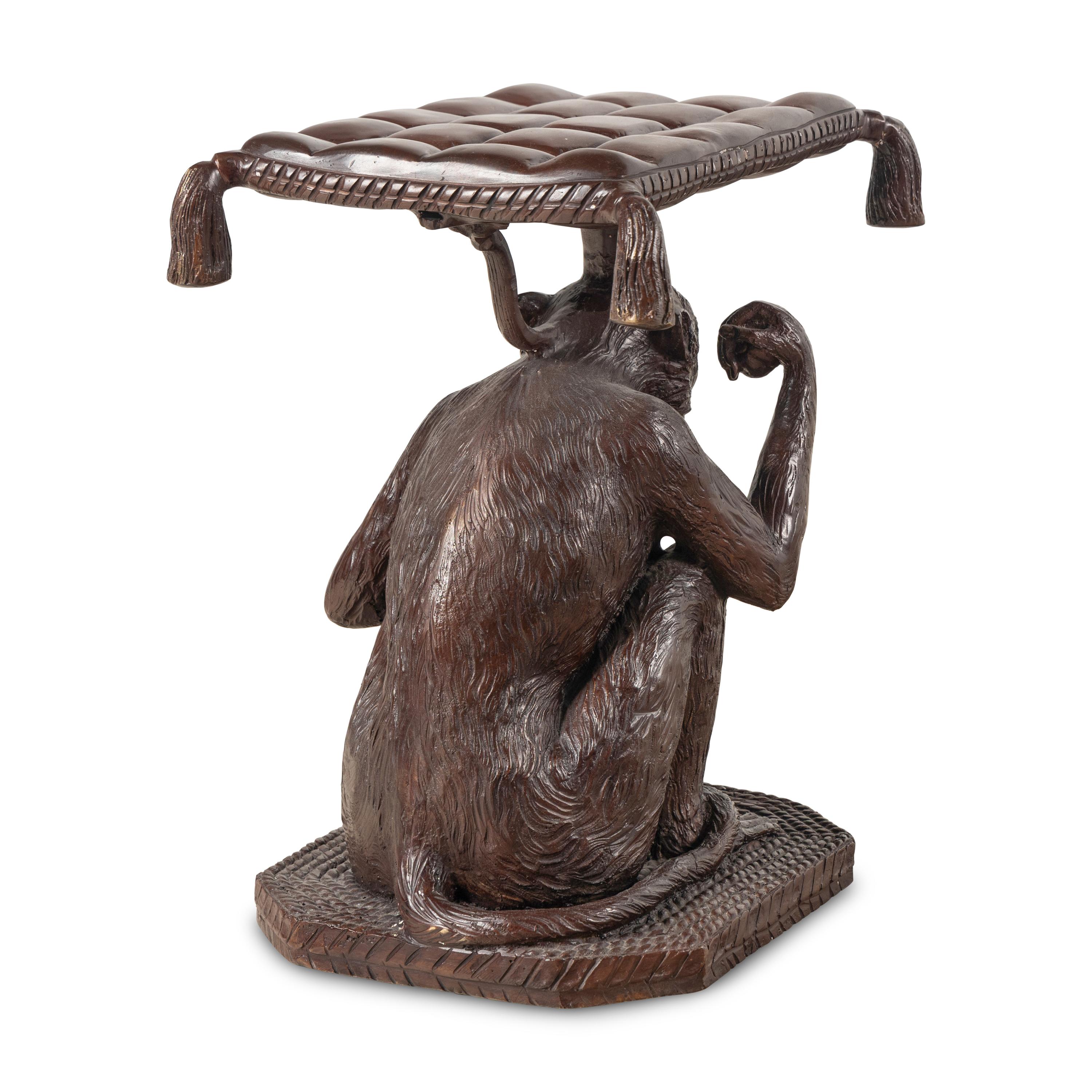 A Patinated Bronze Monkey-Form Stool