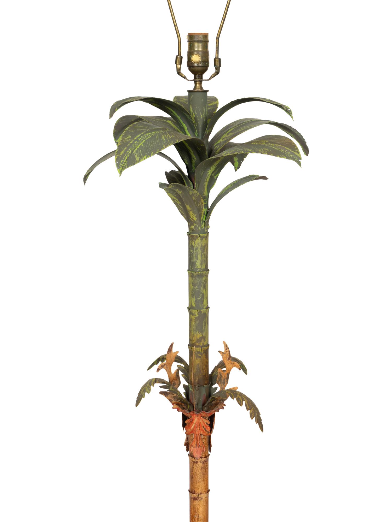 An Italian Painted Tole Palm-Form Floor Lamp