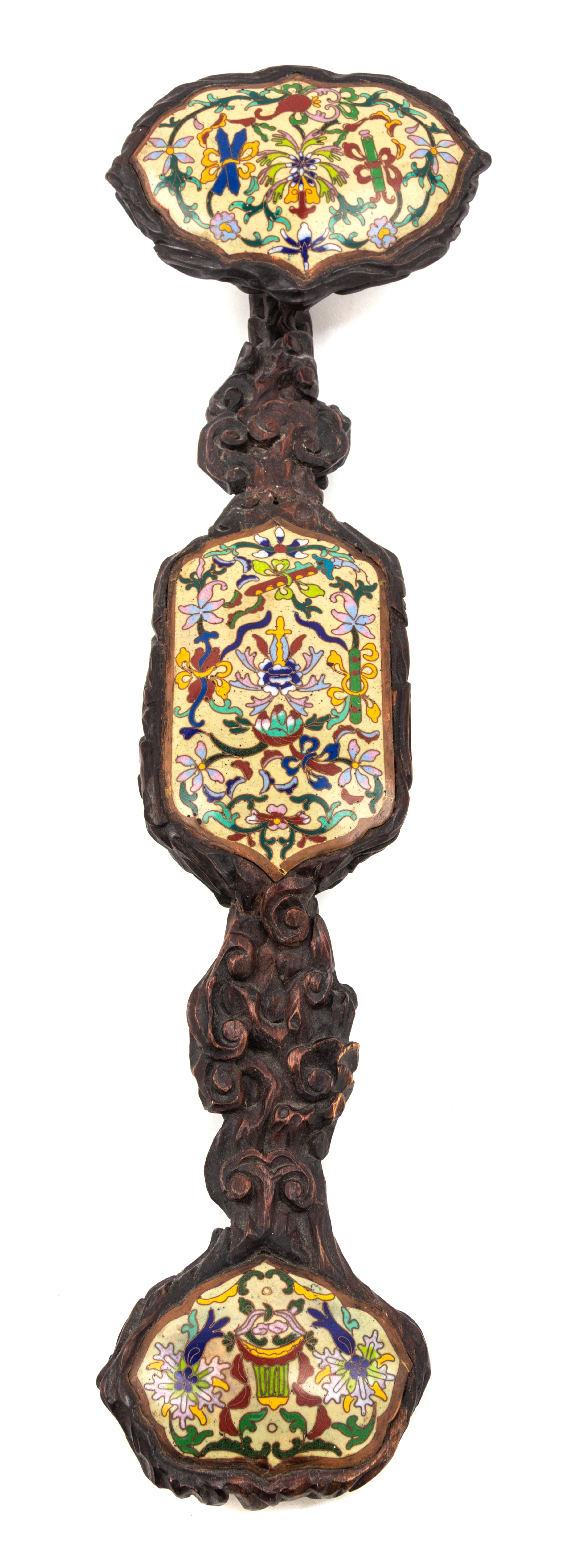 A Chinese Cloisonne Inset Carved Hardwood Ruyi Scepter Length 22 1/2 inches. — 19TH/20TH CENTURY