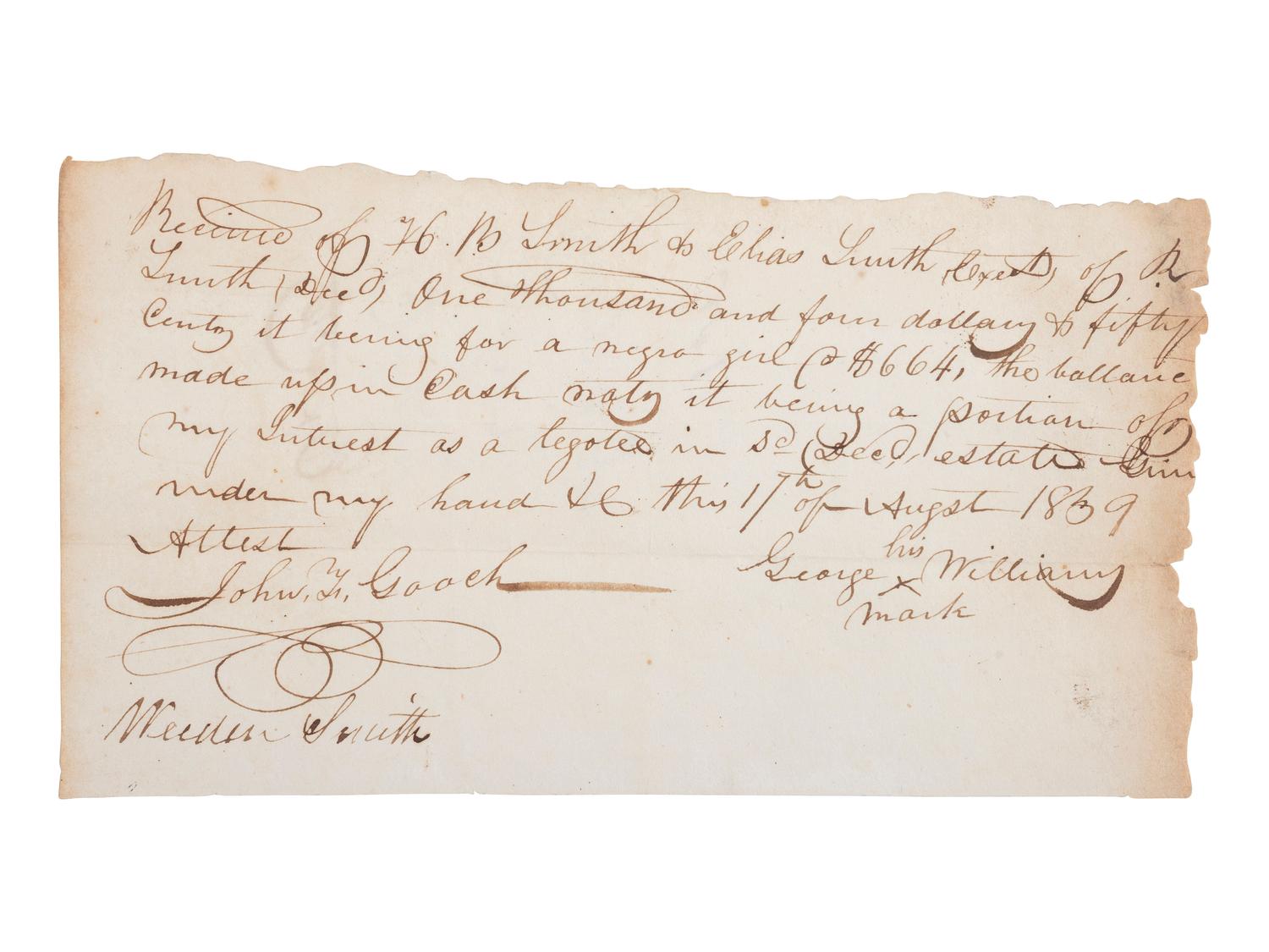 [ENSLAVEMENT & ABOLITION]. A group of 6 estate documents listing individual enslaved persons, most by name. Ca 1830-1858.