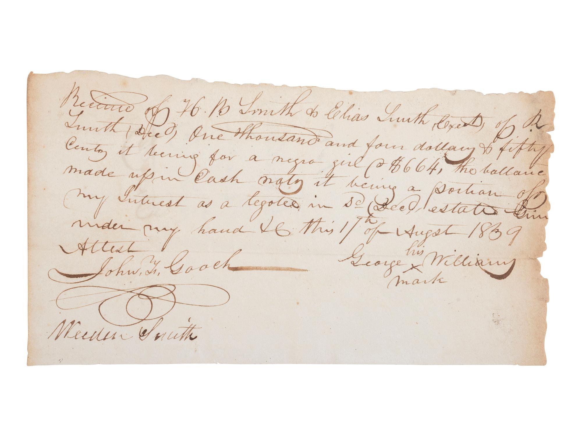 [ENSLAVEMENT & ABOLITION]. A group of 6 estate documents listing individual enslaved persons, most by name. Ca 1830-1858.