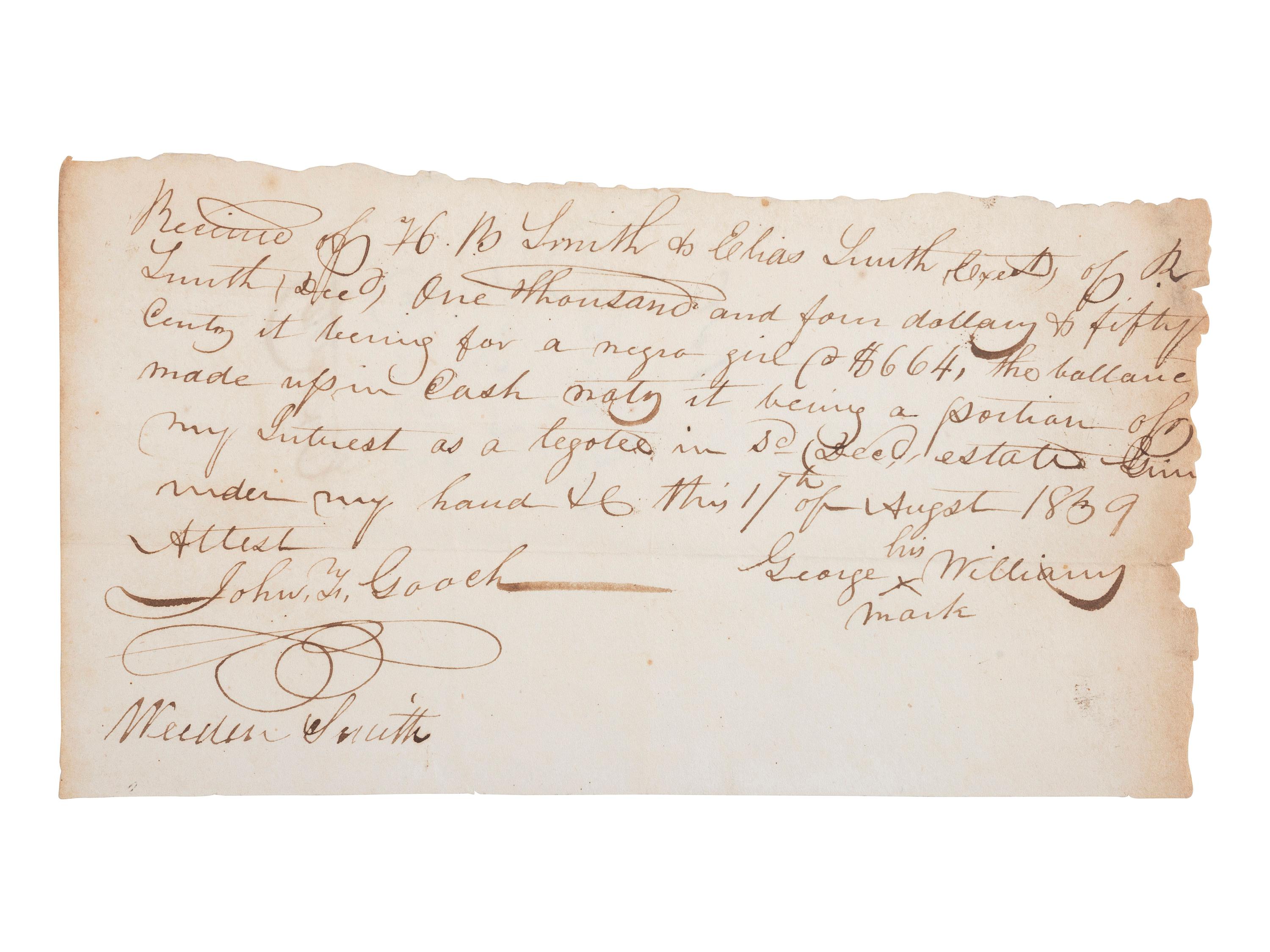 [ENSLAVEMENT & ABOLITION]. A group of 6 estate documents listing individual enslaved persons, most by name. Ca 1830-1858.