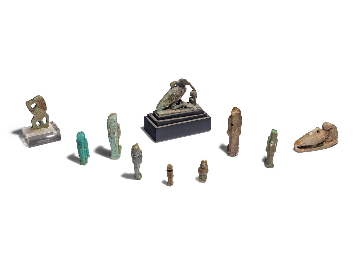 Ten Egyptian Faience Thoth Amulets
