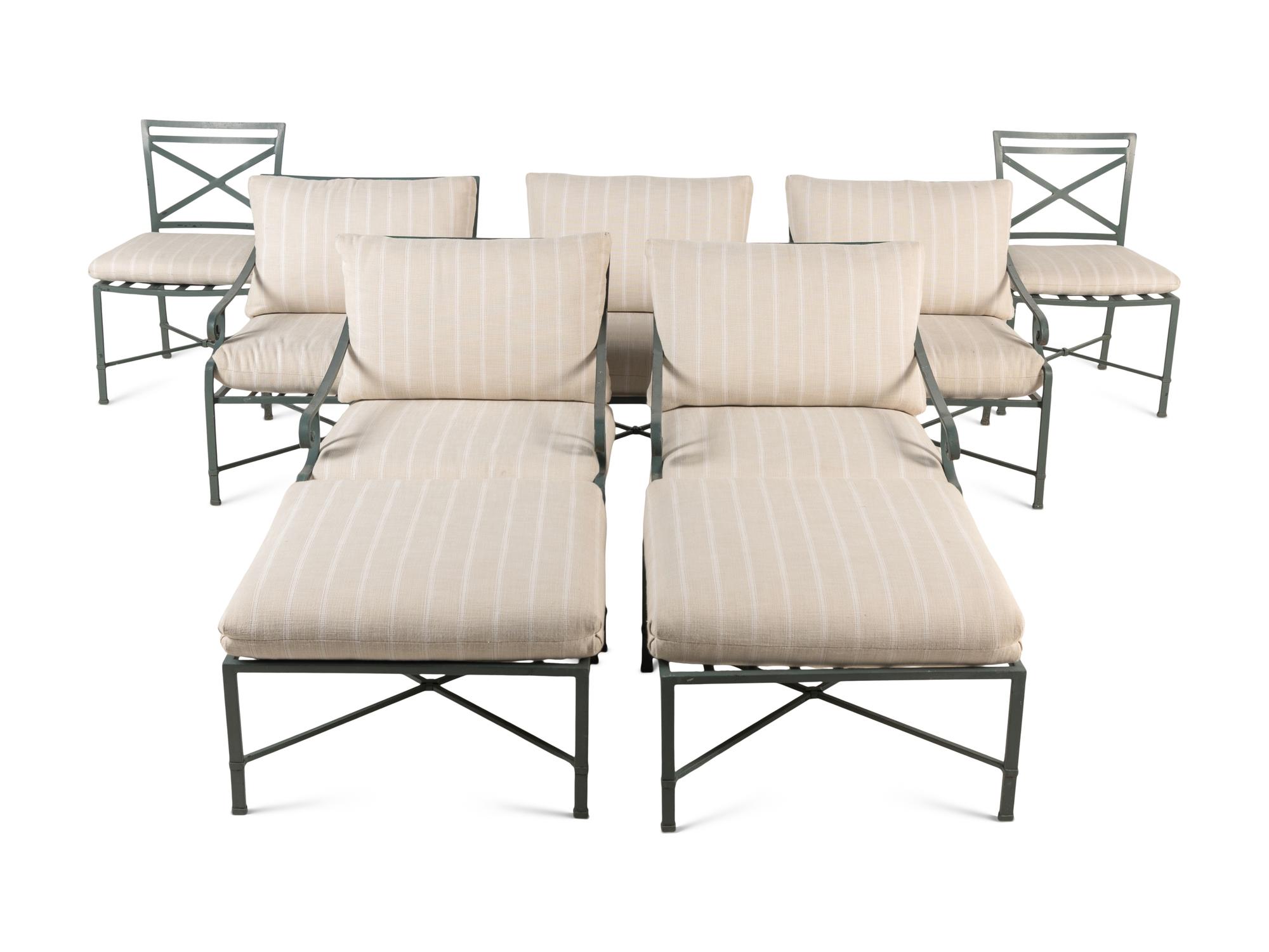 A Set of Green-Painted Garden Seating Furniture