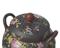 A Wedgwood Polychrome Enameled Black Basalt Potpourri Jar and Cover