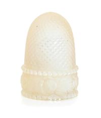 A French Palais Royal Mother-of-Pearl Thimble, 19th Century, the domed body above the band carved to show floral and foliate decoration