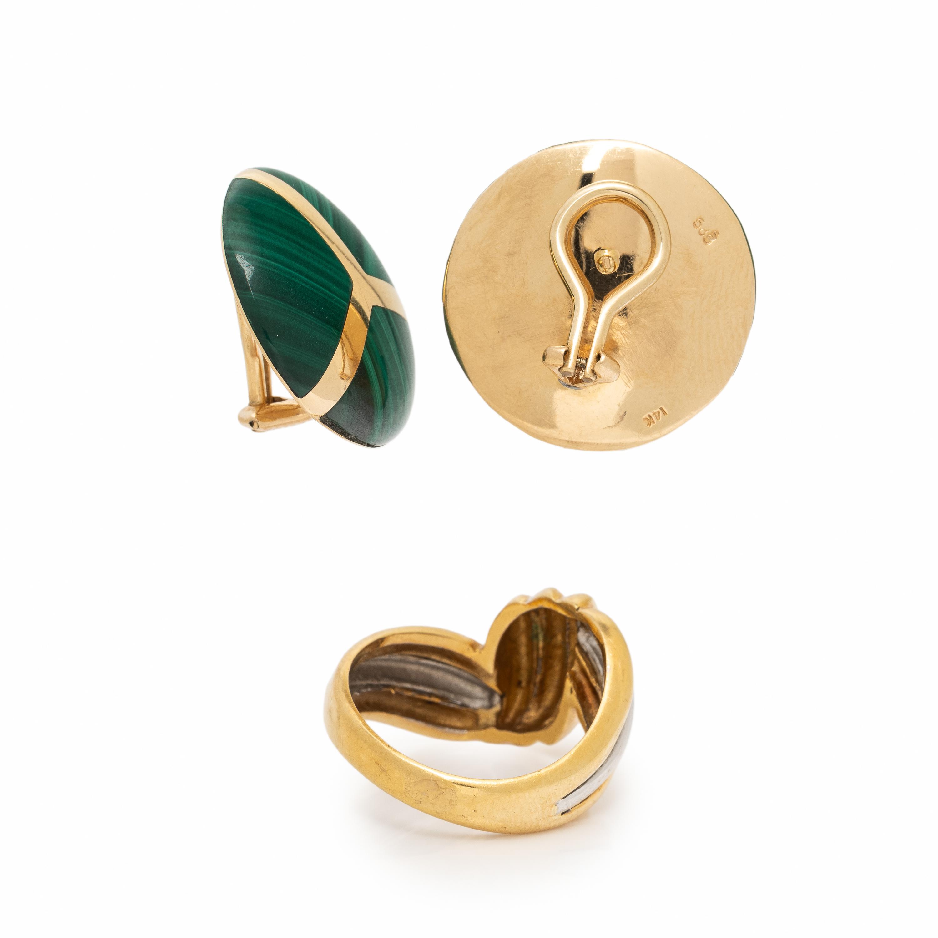Malachite Earrings and Bicolor Gold Ring