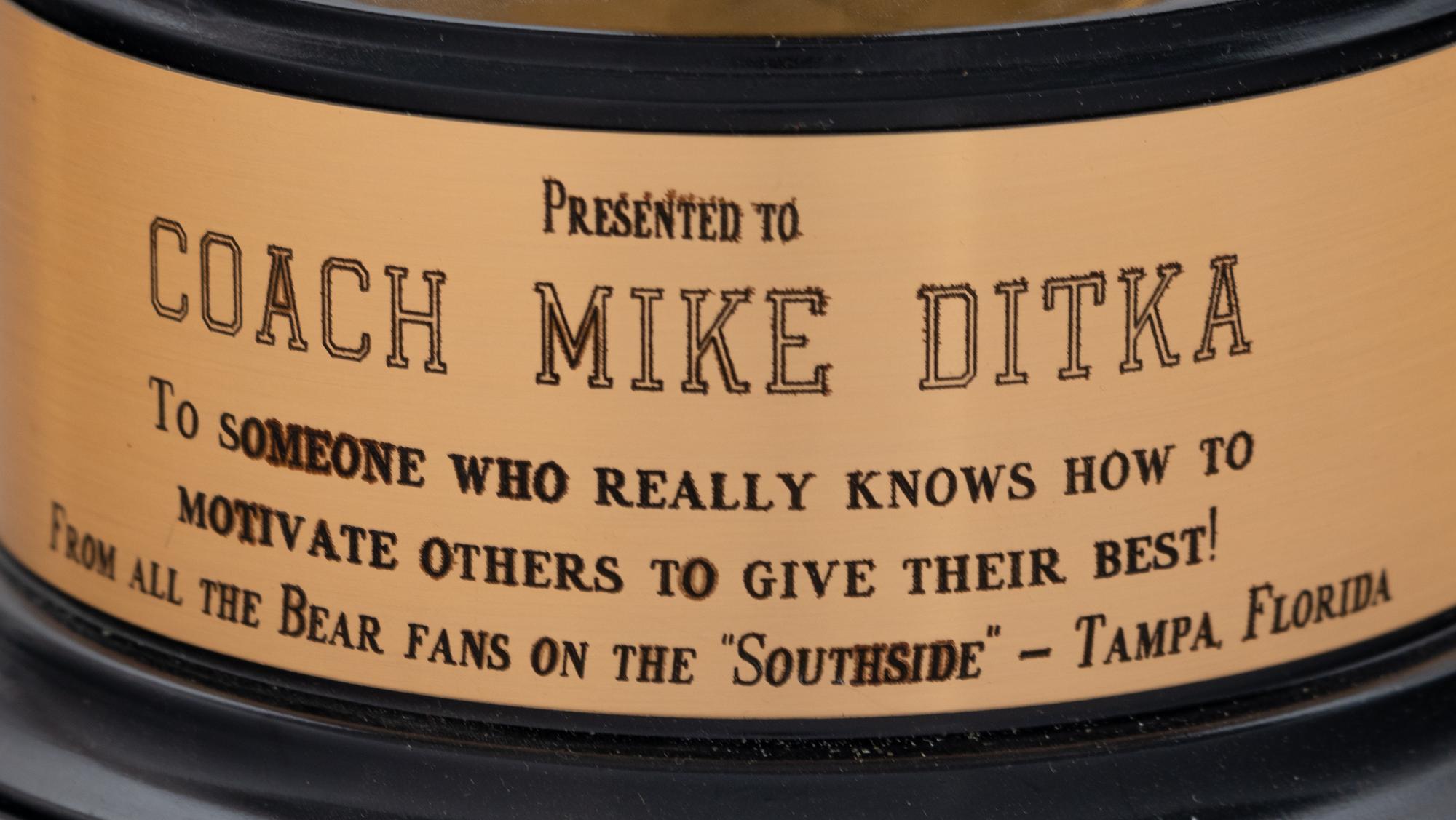 A Southside Fans Trophy Presented To Mike Ditka Formerly Displayed at Mike Ditka's Restaurant