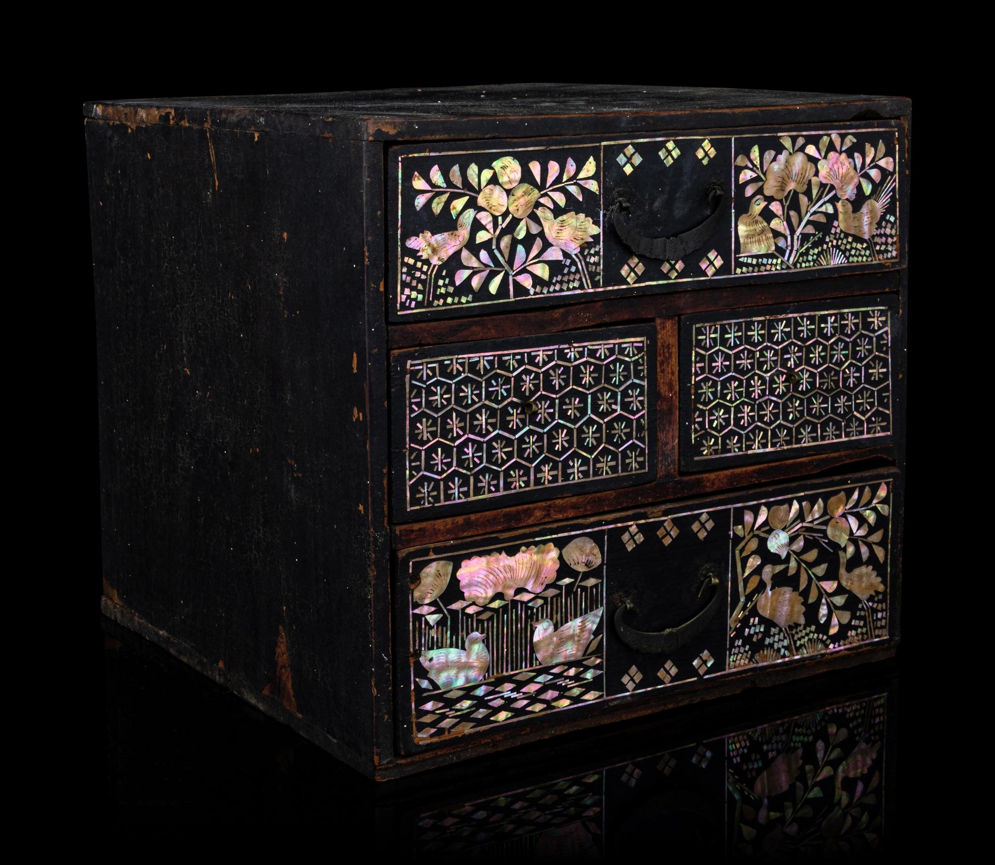 Two Small Chinese Mother-of-Pearl Inlaid Hardwood Chests