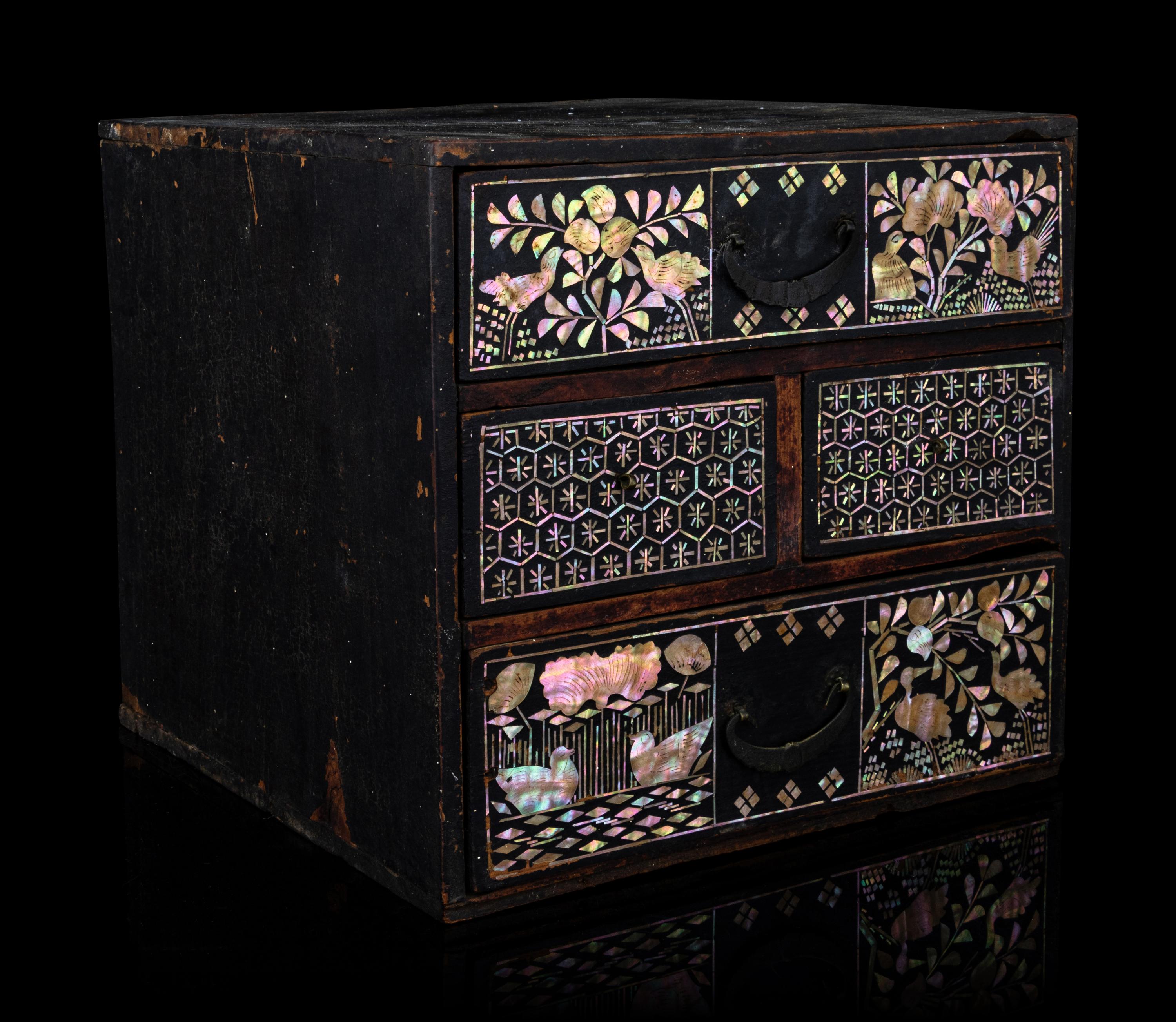 Two Small Chinese Mother-of-Pearl Inlaid Hardwood Chests