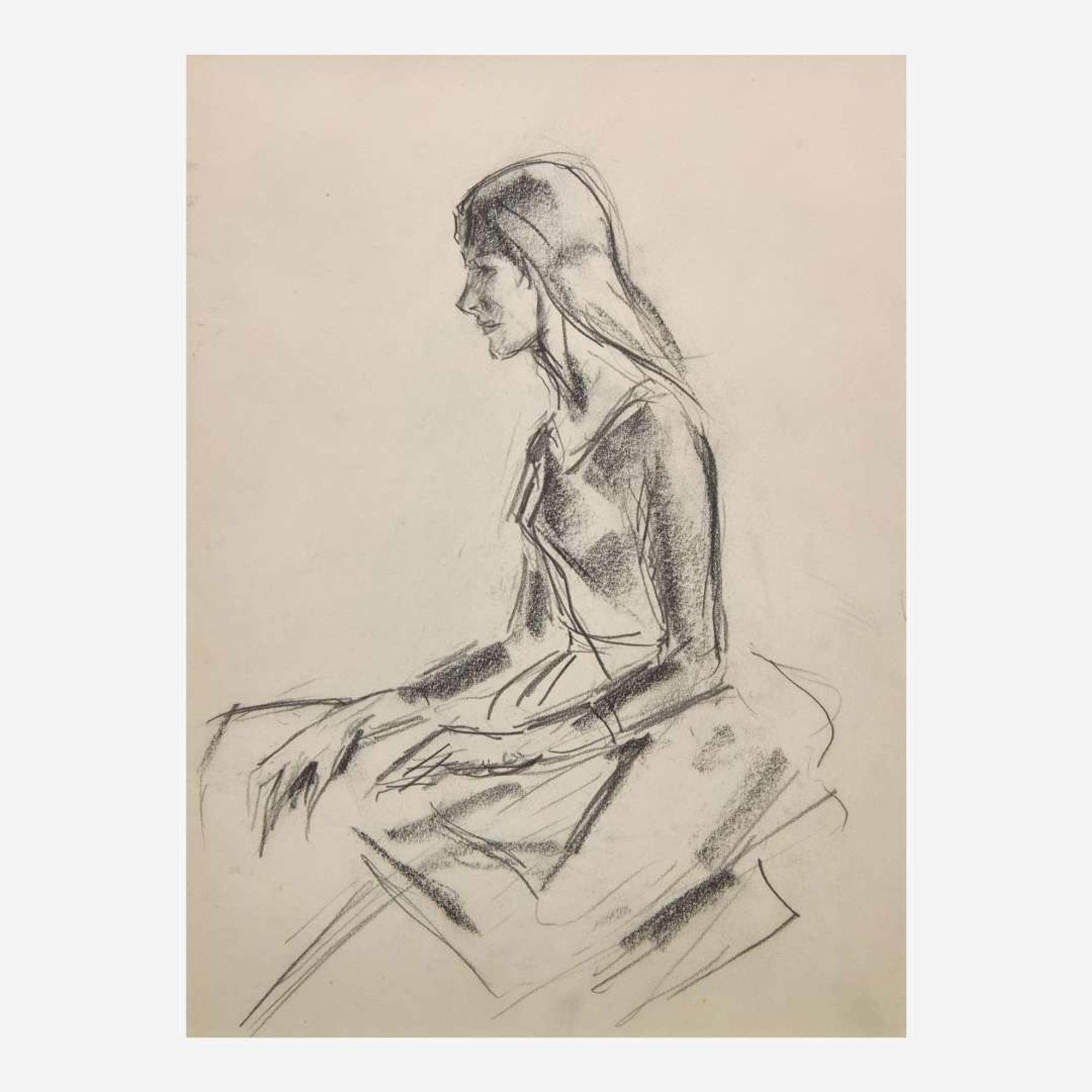 John Fulton Folinsbee (American, 1892-1972) Young Girl in Dress Seated; together with Seated Woman in Dress, and Young Woman Adjusting Shoe