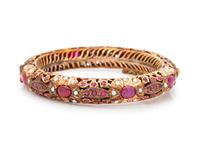 A 14 Karat Yellow Gold, Ruby and Cultured Pearl Bangle Bracelet,