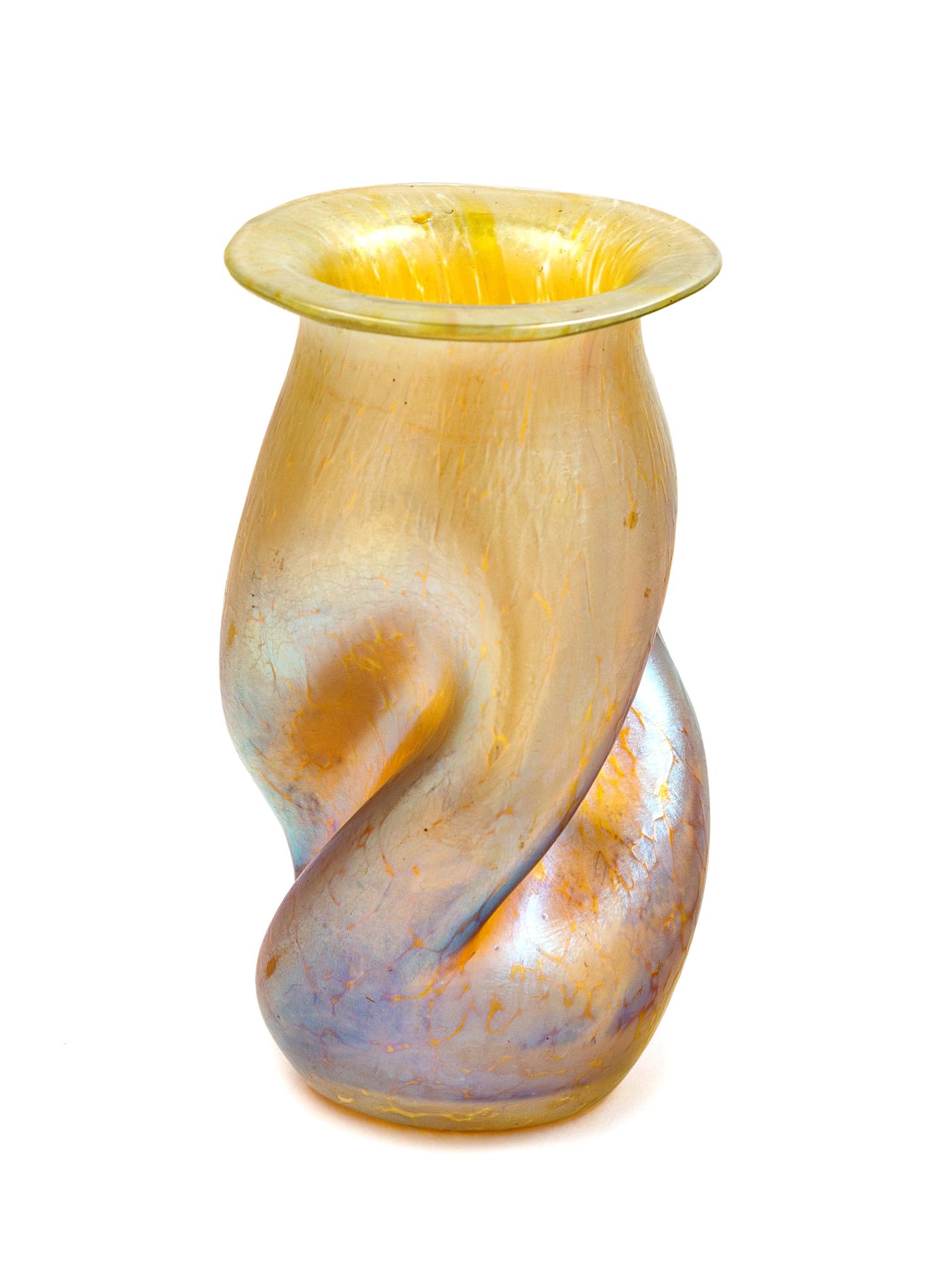 Loetz Iridescent Glass Vase Height 4 1/2 inches x diameter 2 1/2 inches.