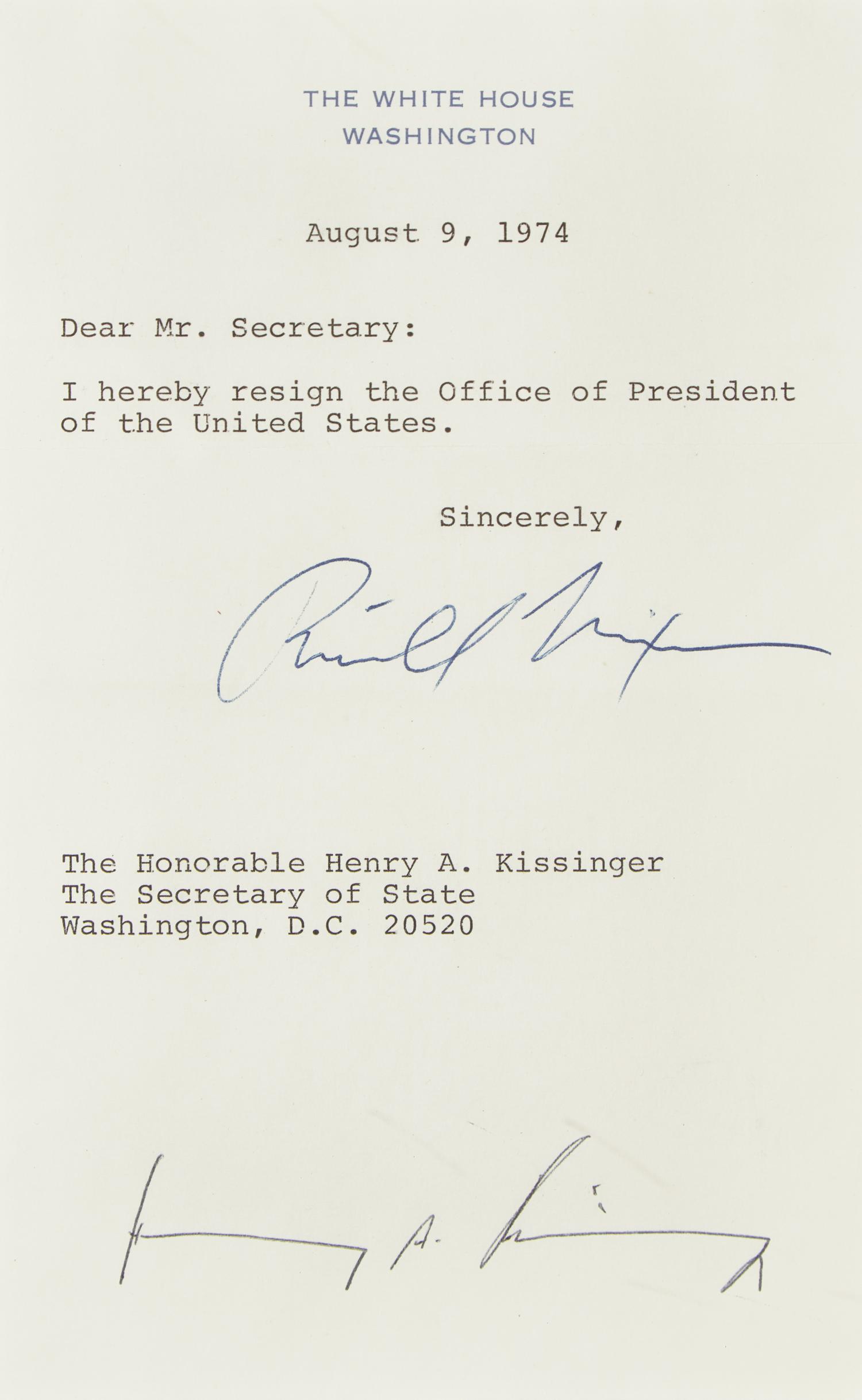 [Presidential] Nixon, Richard, and Gerald Ford. Group of 2 Souvenir Typed Documents, signed