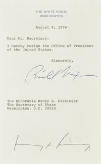 [Presidential] Nixon, Richard, and Gerald Ford. Group of 2 Souvenir Typed Documents, signed