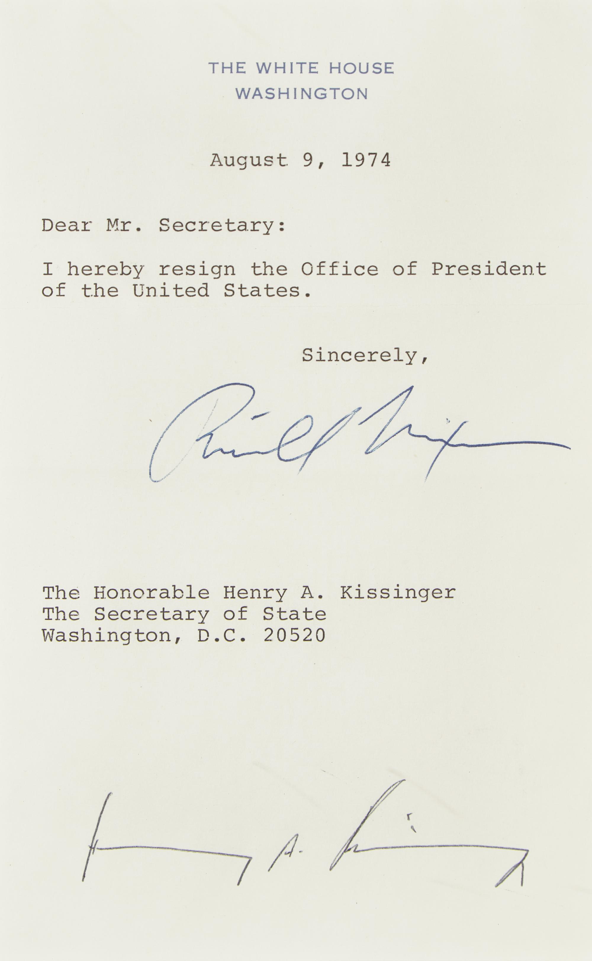 [Presidential] Nixon, Richard, and Gerald Ford. Group of 2 Souvenir Typed Documents, signed
