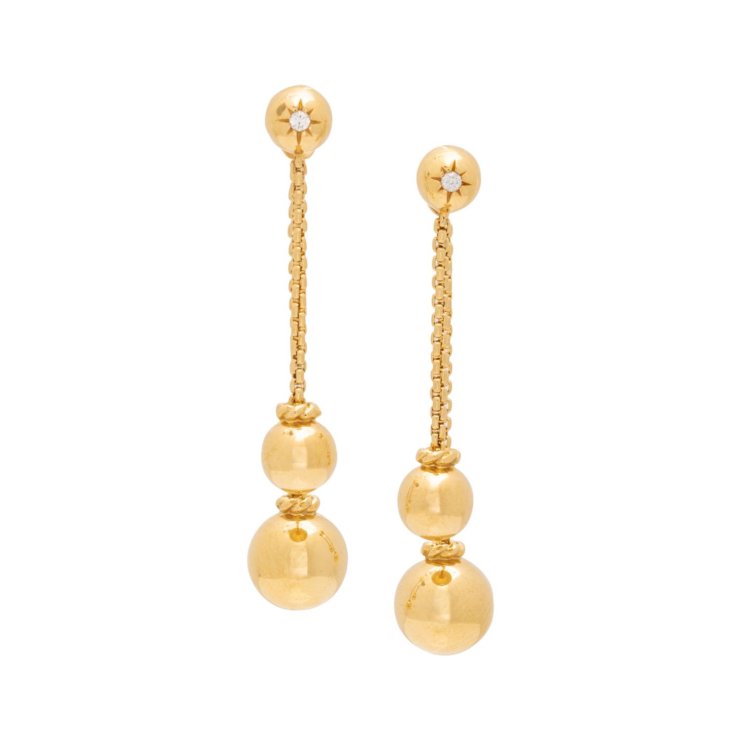 DAVID YURMAN, YELLOW GOLD AND DIAMOND DROP EARRINGS