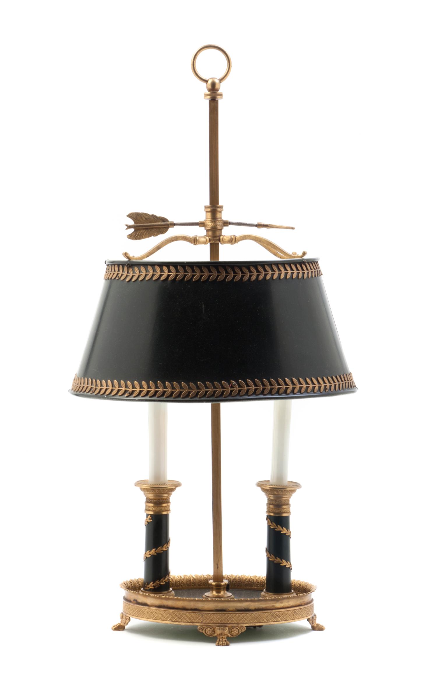 A Louis XVI Style Gilt and Patinated Bronze Bouillotte Lamp, Height overall 23 inches.