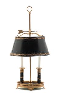 A Louis XVI Style Gilt and Patinated Bronze Bouillotte Lamp, Height overall 23 inches.