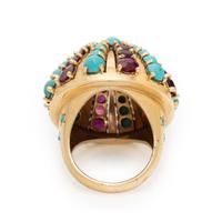 ATTRIBUTED TO ILLARIO, RUBY, TURQUOISE, AND YELLOW GOLD DOME RING