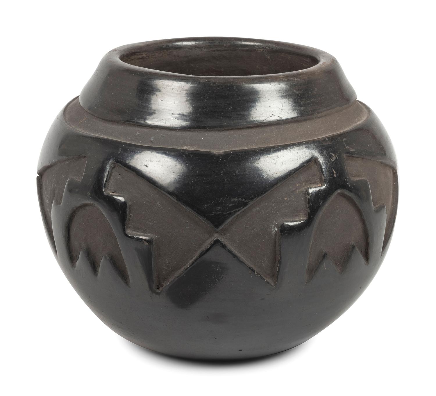 Carved Blackware Pottery Jar