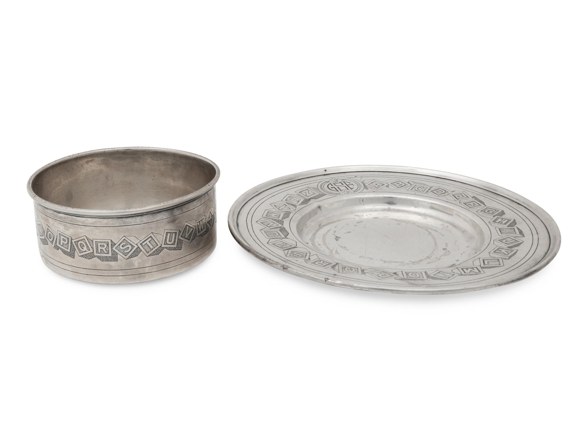 An American Silver Child's Alphabet Bowl and Plate