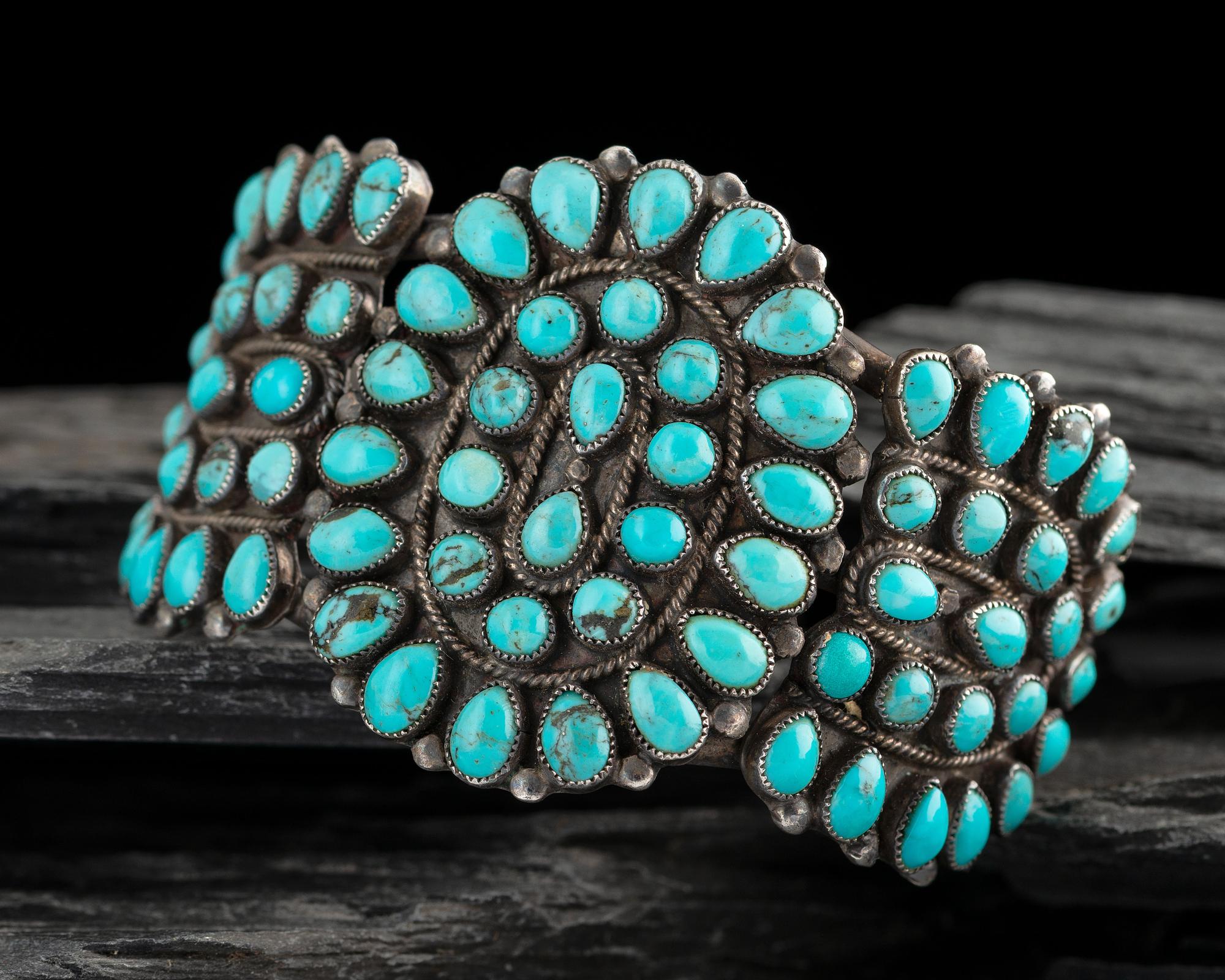 Silver and Turquoise Cluster Cuff Bracelet