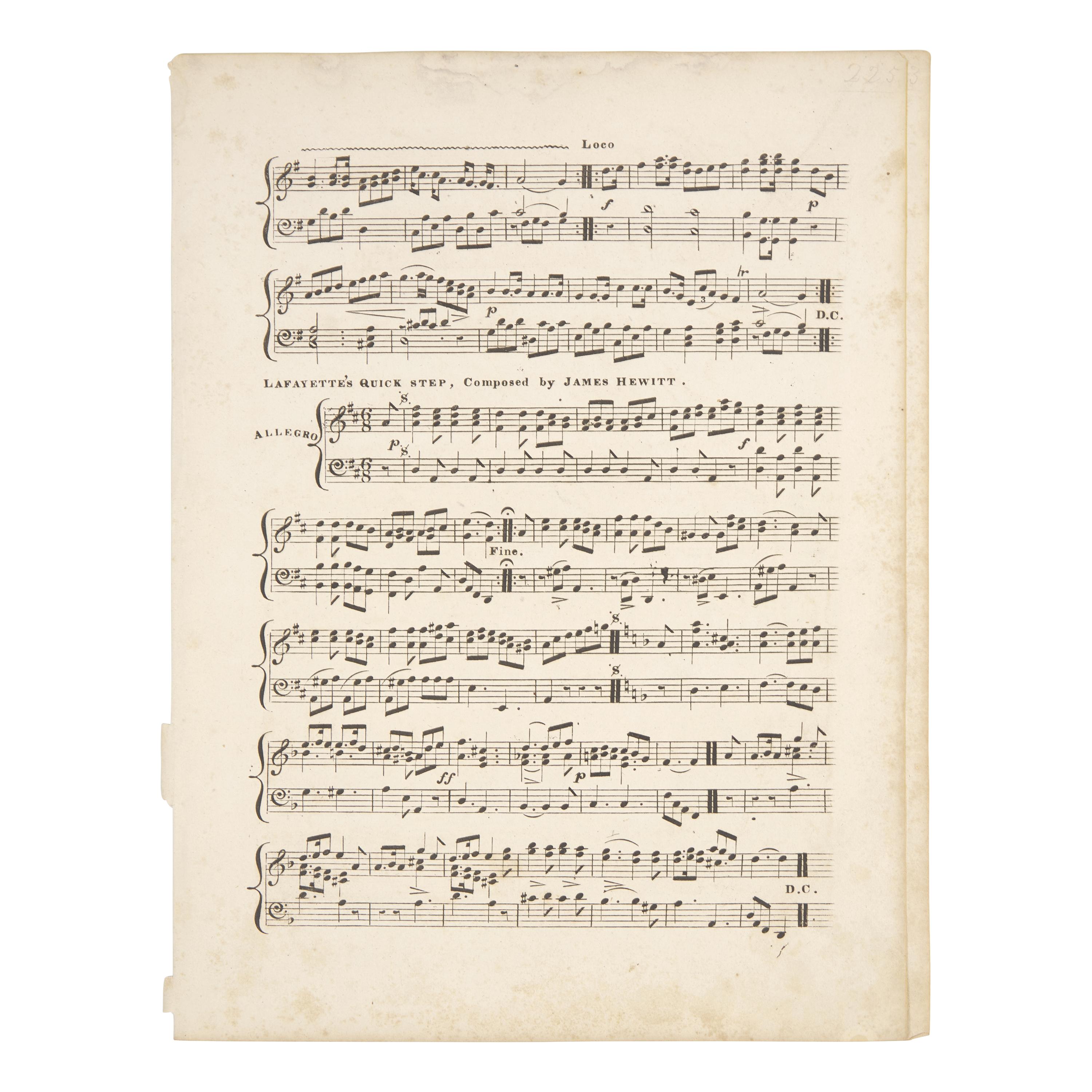 [Lafayette, Marquis de] Sheet Music for The Boston Brigade March, as Performed by the Boston Brigade Band During the Marquis de Lafayette's Visit During his Triumphal Return and Tour of America in 1824-25