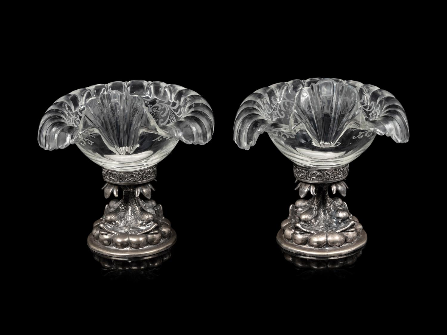 A Pair of German Silver Mounted Glass Bowls