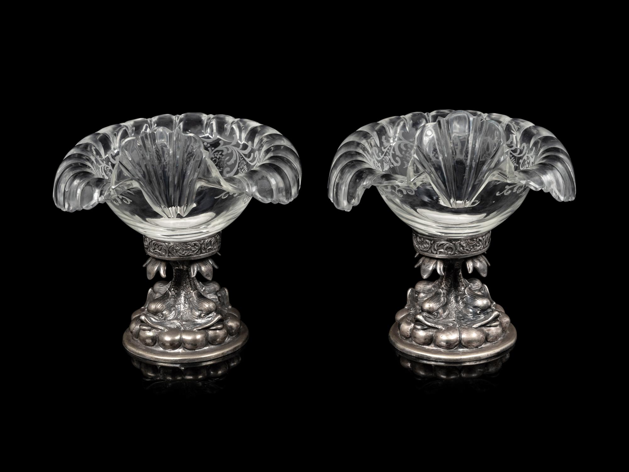 A Pair of German Silver Mounted Glass Bowls