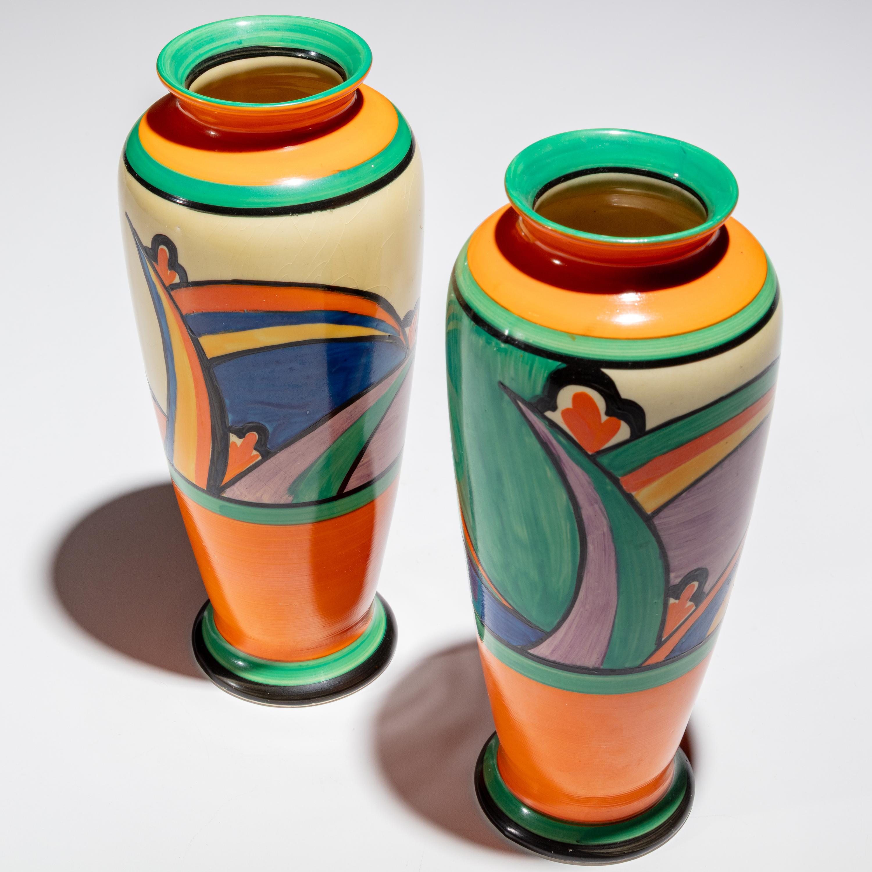 Clarice Cliff (English, 1899–1972) — Two Comet pattern Vases