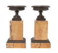 A Pair of Grand Tour Bronze Urns Height 10 1/2 inches.