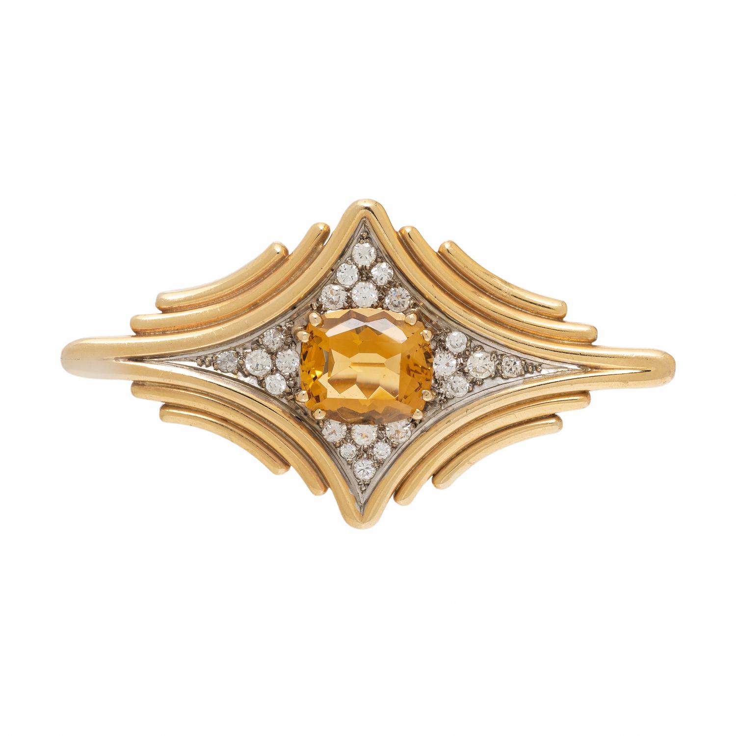 Citrine, Diamond, and Yellow Gold Brooch