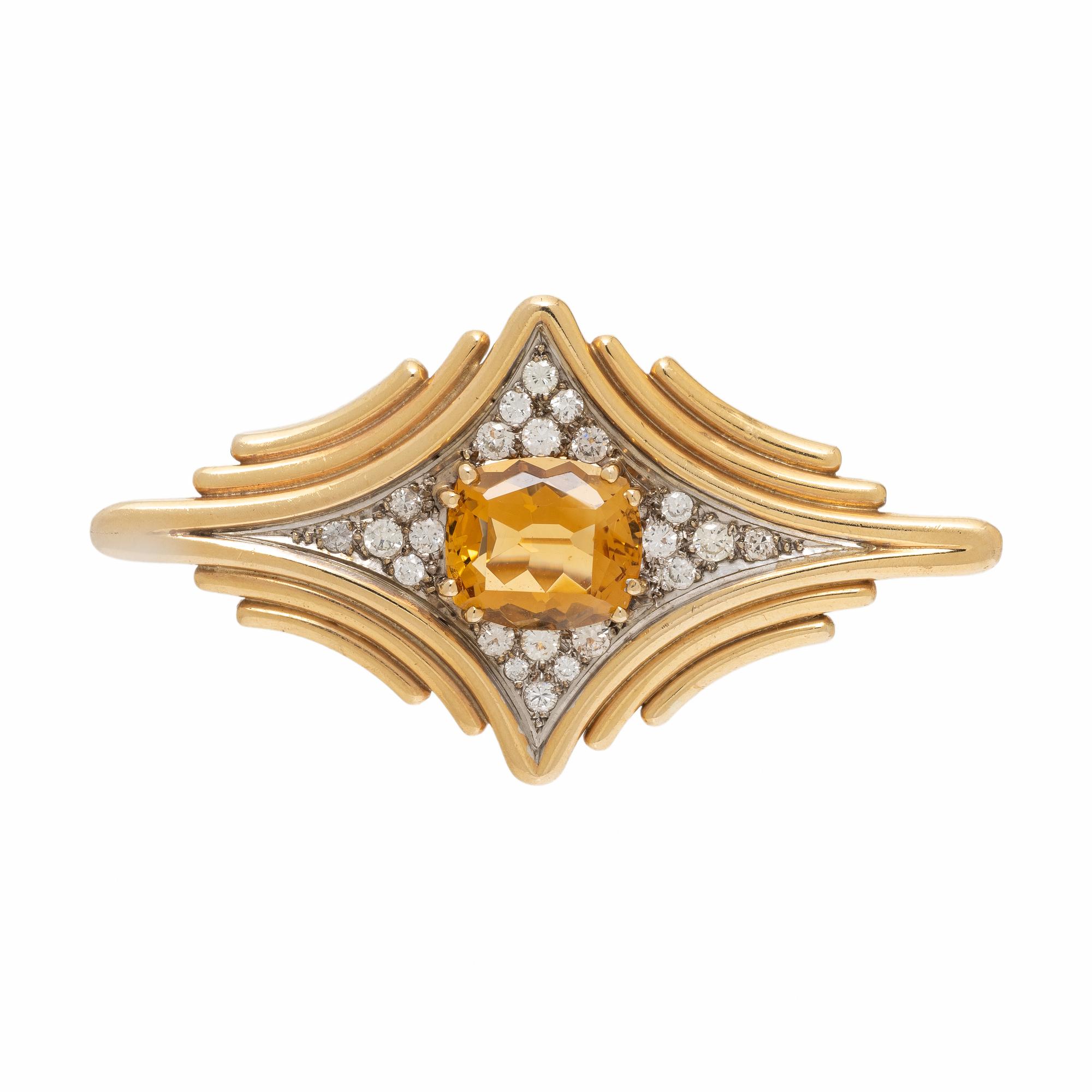 Citrine, Diamond, and Yellow Gold Brooch