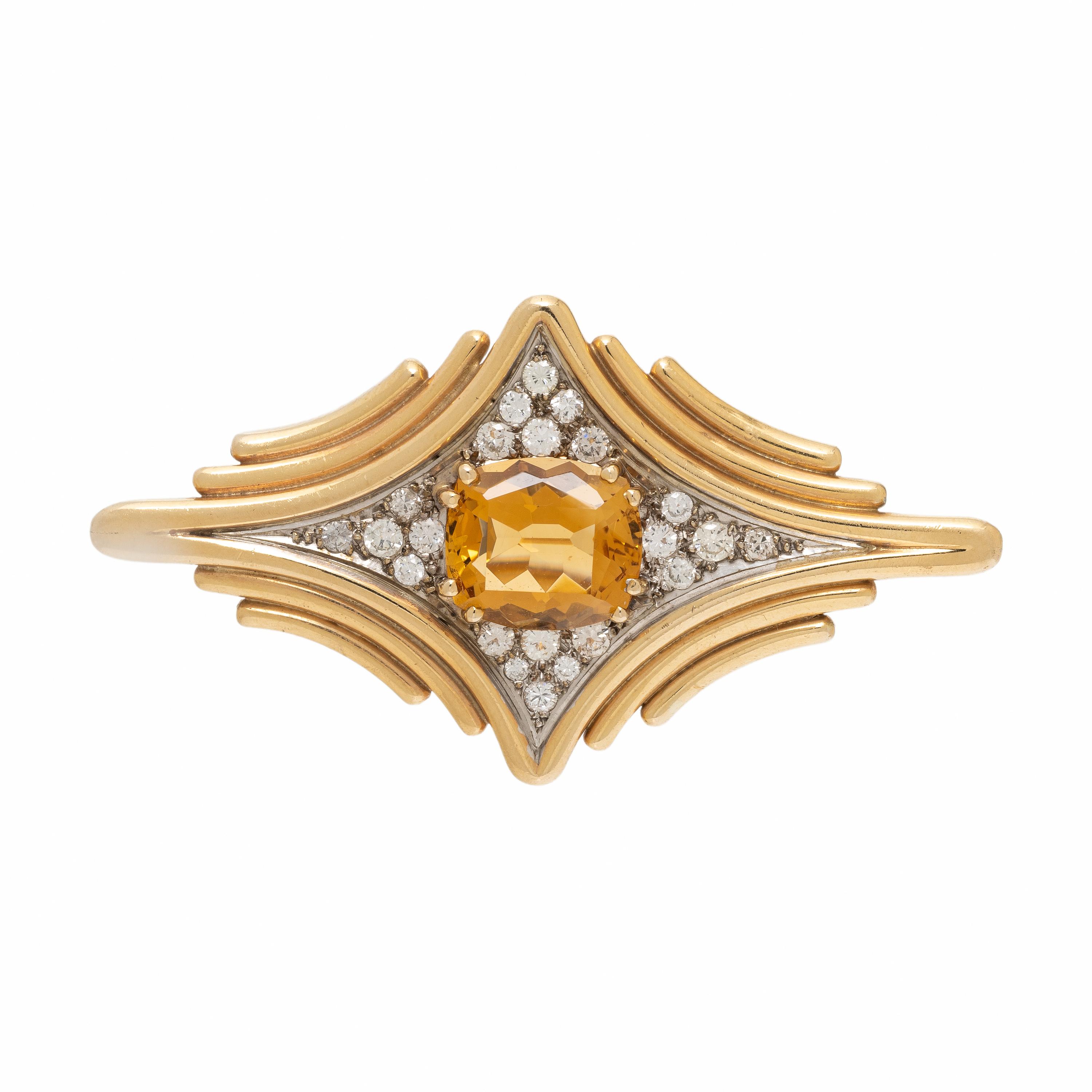 Citrine, Diamond, and Yellow Gold Brooch
