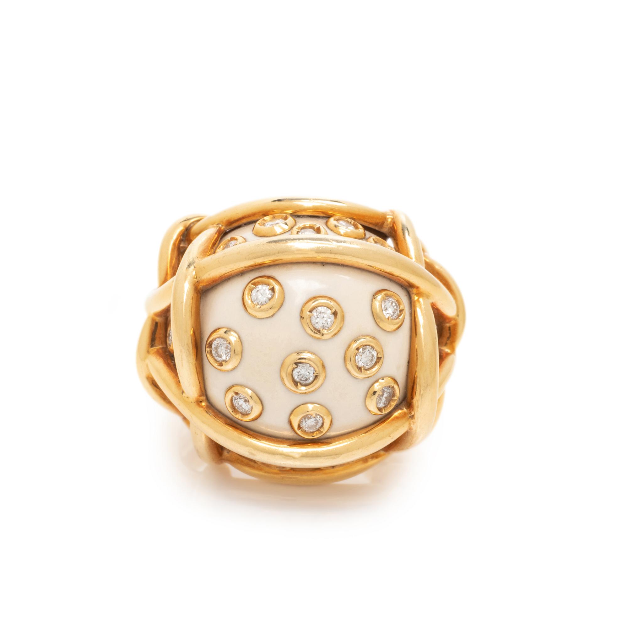 VERDURA, YELLOW GOLD, COCHOLONG AND DIAMOND 'POLKA DOT' RING