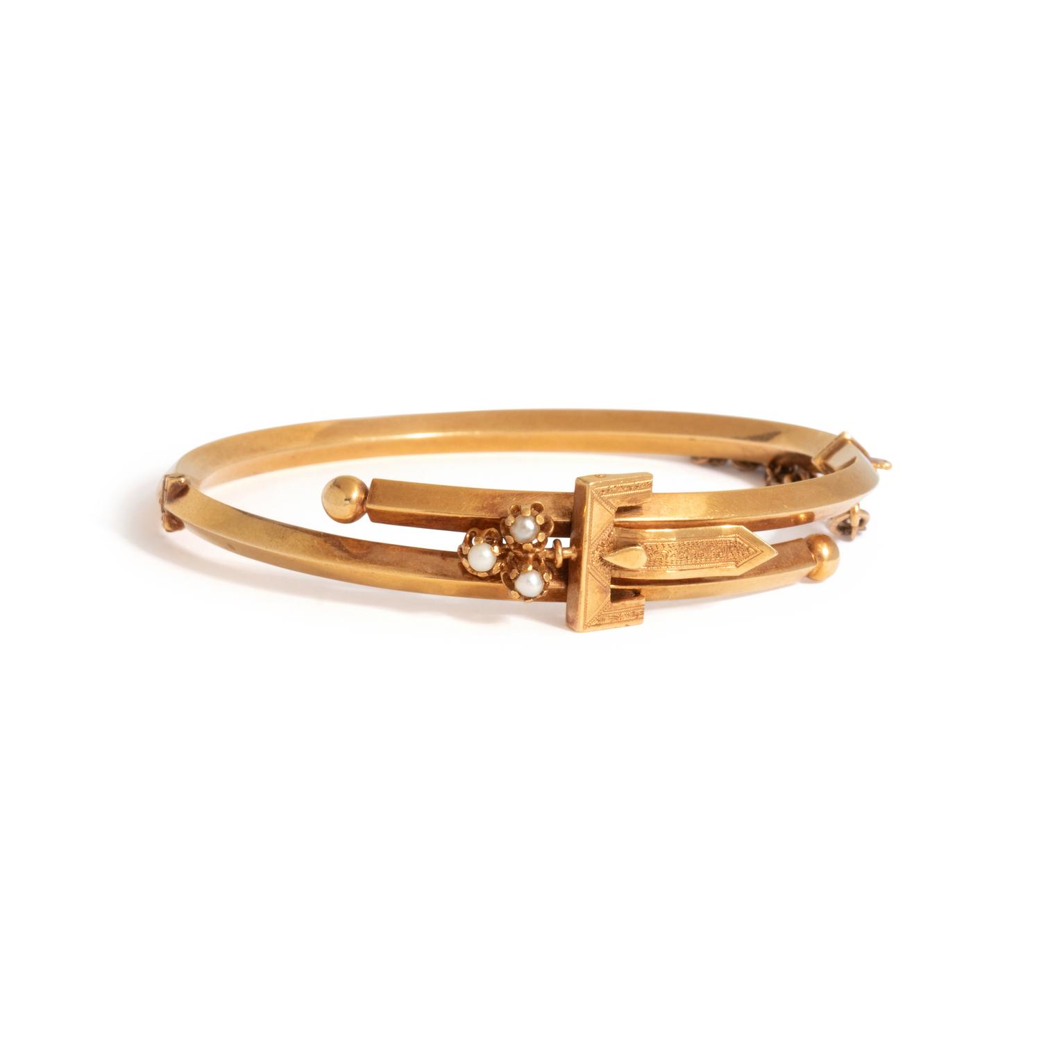 VICTORIAN, ROSE GOLD AND SEED PEARL BANGLE BRACELET