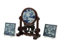 Three Chinese Export Canton Blue and White Porcelain Plaques