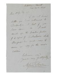 [NATURAL HISTORY]. WALLACE, Alfred Russel (1823-1913). Autograph letter signed ("Alfred R. Wallace") to Dr. Francis Henry Hill Guillemard, Parkstone, Dorset, 20 November 1891.