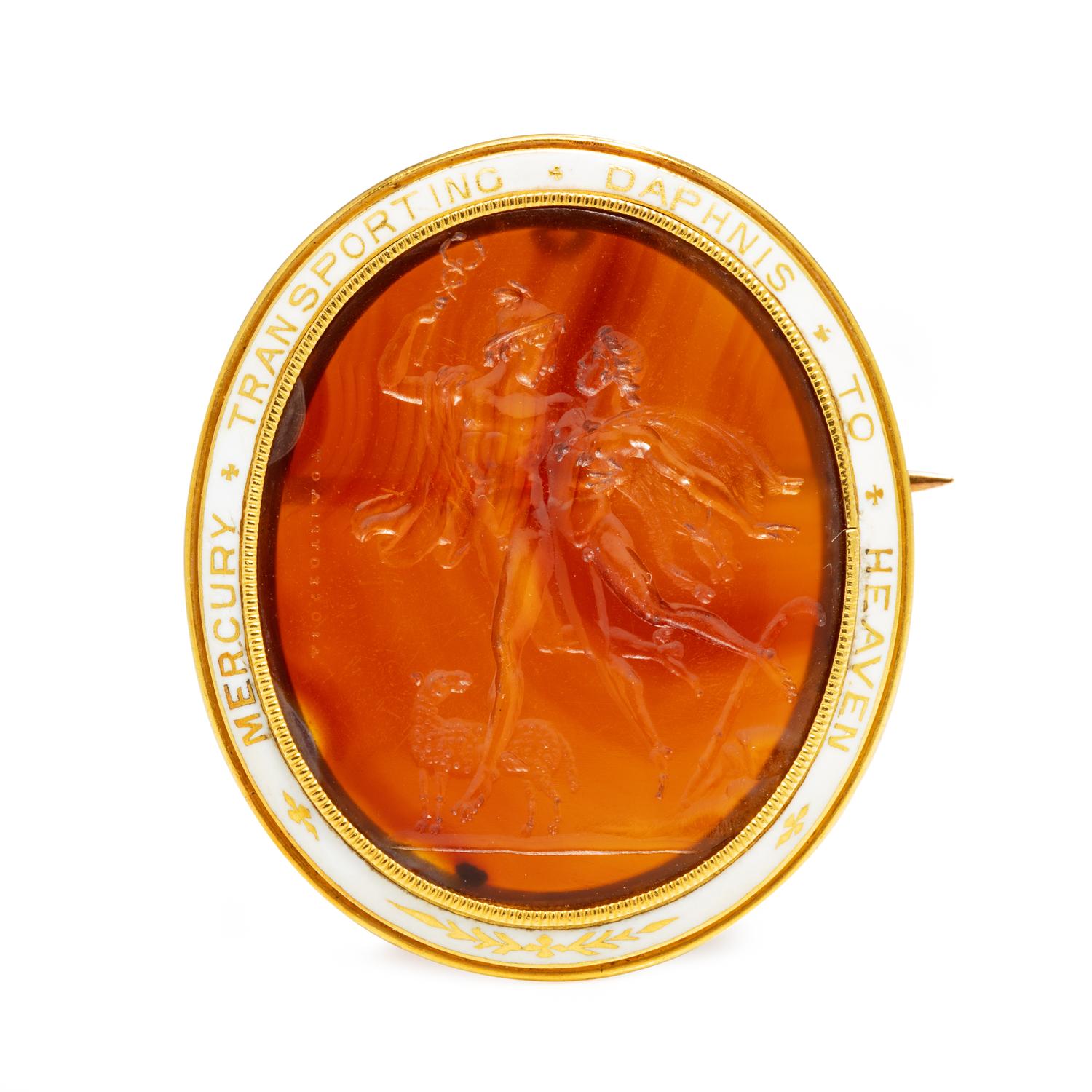 ANTIQUE, AGATE INTAGLIO BROOCH