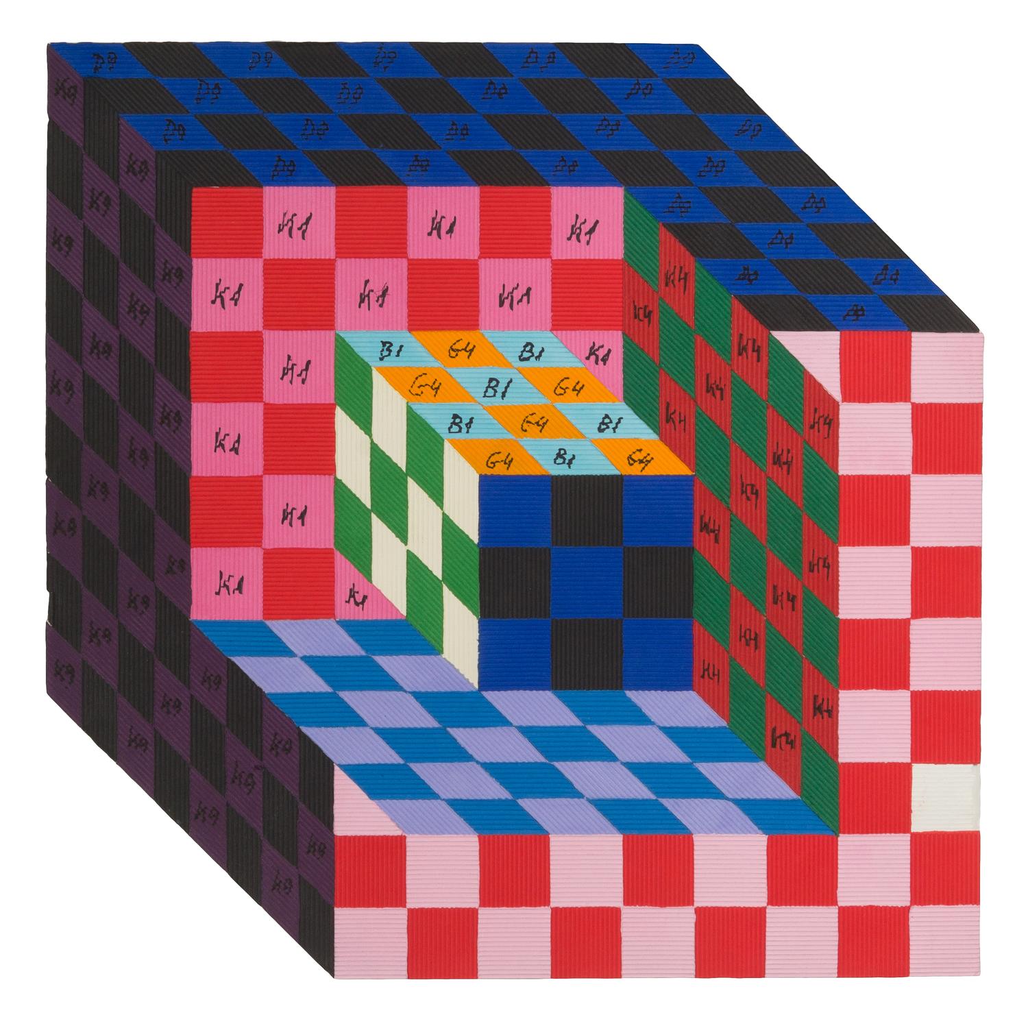 Victor Vasarely, (French/Hungarian, 1908-1997), Untitled together with two color paper templates and a black and white mylar template