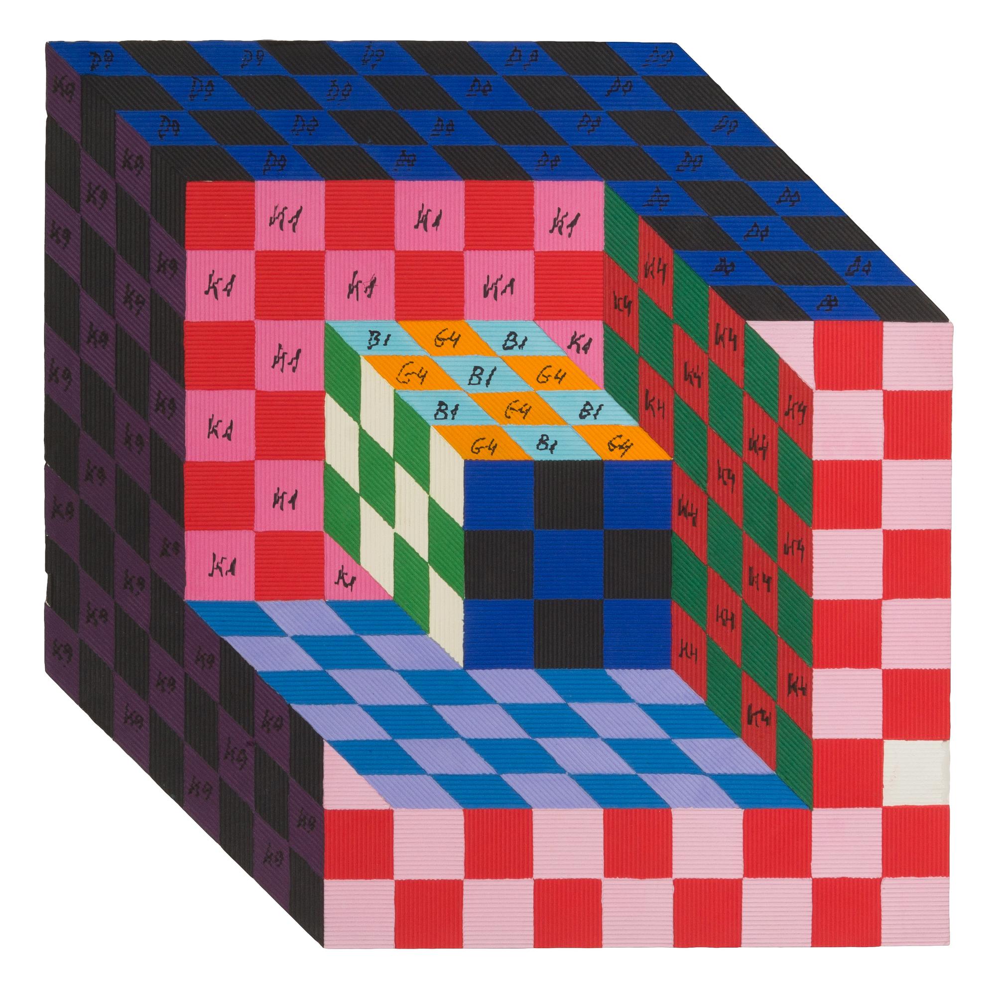 Victor Vasarely, (French/Hungarian, 1908-1997), Untitled together with two color paper templates and a black and white mylar template