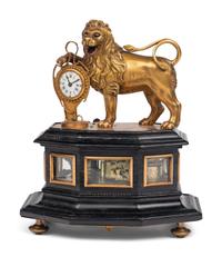 A German Gilt Brass Quarter-Striking Automaton Clock with Lion